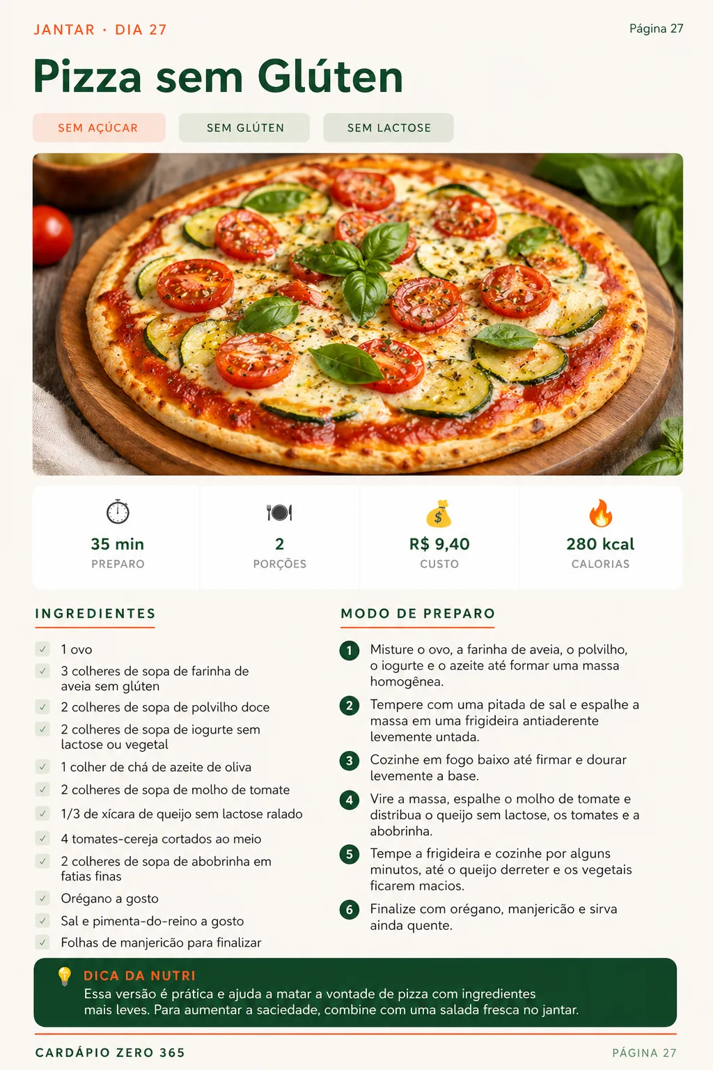 Receita de pizza, pão ou bolo